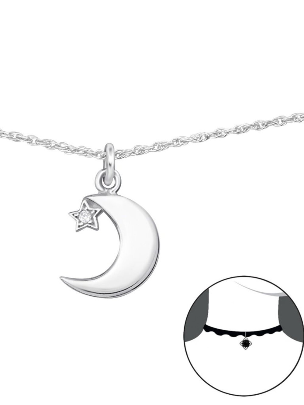 Sterling Silver Moon and Star Choker
